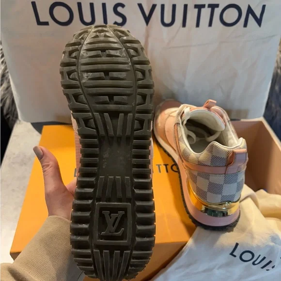 Louis Vuitton Pink and Damier Azur Run Away Sneakers - Picture 2 of 16